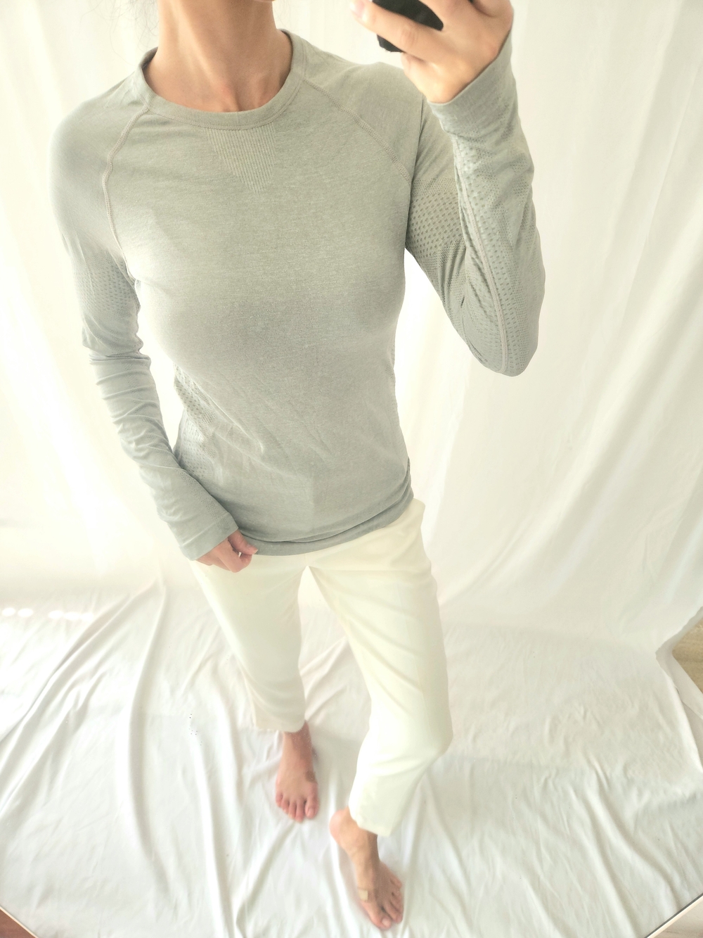 Figs Long Sleeve Crewneck Top in Light Gray